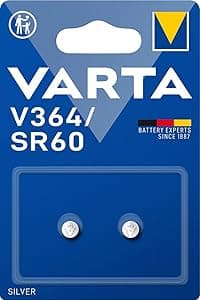 Varta V364, Sr60, SR621SWN, SR621, 364F, 364, 364101402, Batteria a Bottone, Ossido d'Argento, 1.55 Volts, 20mAh, diametro 6.8 mm, altezza 2.15 mm, Confezione 2 Pile