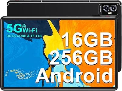 UJJ Newest Tablet Android Tablet 11 Pollici 16GB RAM + 256GB ROM (1TB TF), Octa-Core, 2.0 GHz, 1280 * 800 IPS FHD, 5G WiFi, 8600mAh, Bluetooth 5.0, 8MP+13MP+2MP, Tablet PC con Custodia, Nero