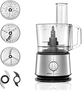 Ufesa Quick Slicer Tritatutto da Cucina Elettrico, Robot Cucina Multifunzione 10 in 1, 1200W, 1.5 L, Corpo in Acciaio Inox, Accessori Inclusi