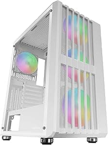 MARSGAMING MC-VAULT, Case Gaming ATX, 4x Ventole ARGB 120mm, Pannello Frontale Mesh con Design Verticale, Finestra Laterale Vetro Temperato, 3x Slot PCI Verticali, Semitorre PC Professionale, Bianco
