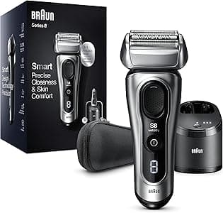 Braun Series 8, Regolabarba Uomo, Rasoio Elettrico Barba, Custodia da Viaggio, Tecnologia Sonica, Lame Flessibili, Custodia da Viaggio, Idea Regalo, 8467cc Grigio