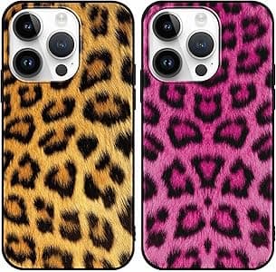 Yoedge 2 × Cover per iPhone 14 Pro 6,1" - Custodia Leopardato Marrone per Telefono Aesthetic Disegni, Rosa Leopardo Custodie Protettiva per Cellulare TPU Silicone Antiurto per iPhone 14 Pro case
