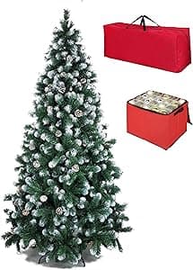 Totò Piccinni Albero di Natale Artificiale NOEL, Folto, Effetto Realistico, Rami a Gancio, Facile Montaggio, PVC, Ignifugo, Incluso Borsa e Porta Palline (210 cm, Punte Innevate e Pigne)