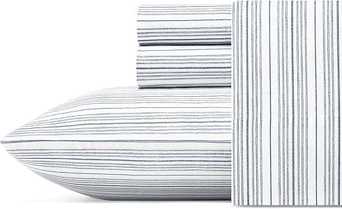 Nautica - Lenzuola per letto matrimoniale XL, set di biancheria da letto in percalle di cotone, decorazione per la casa costiera (Beaux Stripe Navy, Twin XL)