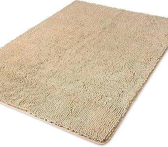 Yeaban Tappeto da bagno 101 x 152 cm, in ciniglia spessa, tappetino da bagno lungo, assorbente e lavabile, extra large, antiscivolo, morbido, per bagno, doccia, lavandino (crema avorio)